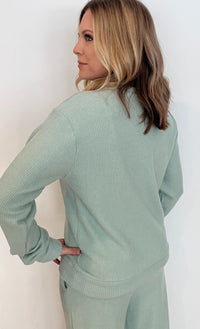 Slow Days Waffle Pullover-Sage