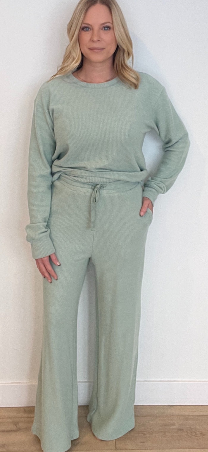 Slow Days Waffle Knit Pants-Sage
