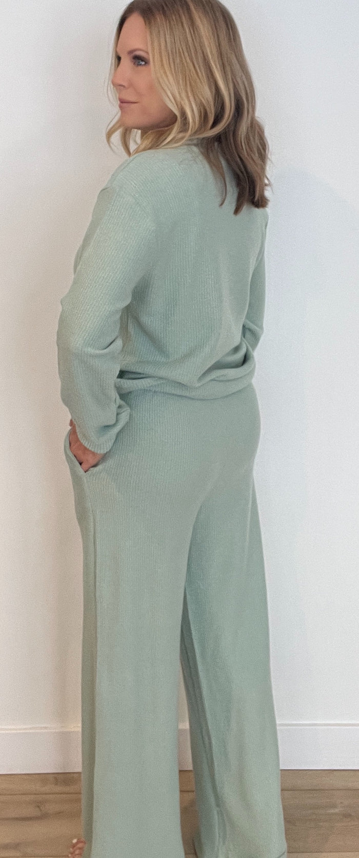 Slow Days Waffle Knit Pants-Sage