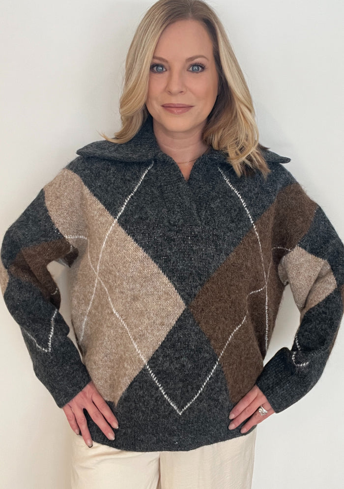 Windsor Argyle Sweater-Charcoal