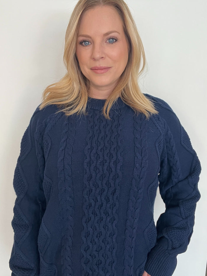 Harborline Cable Knit Sweater-Navy