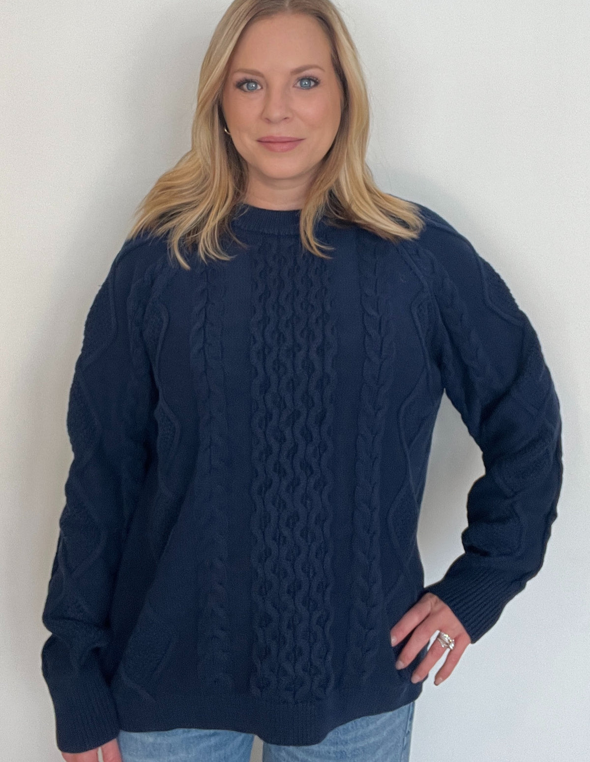 Harborline Cable Knit Sweater-Navy