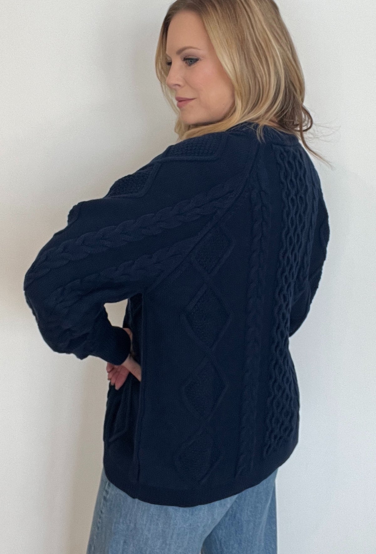 Harborline Cable Knit Sweater-Navy