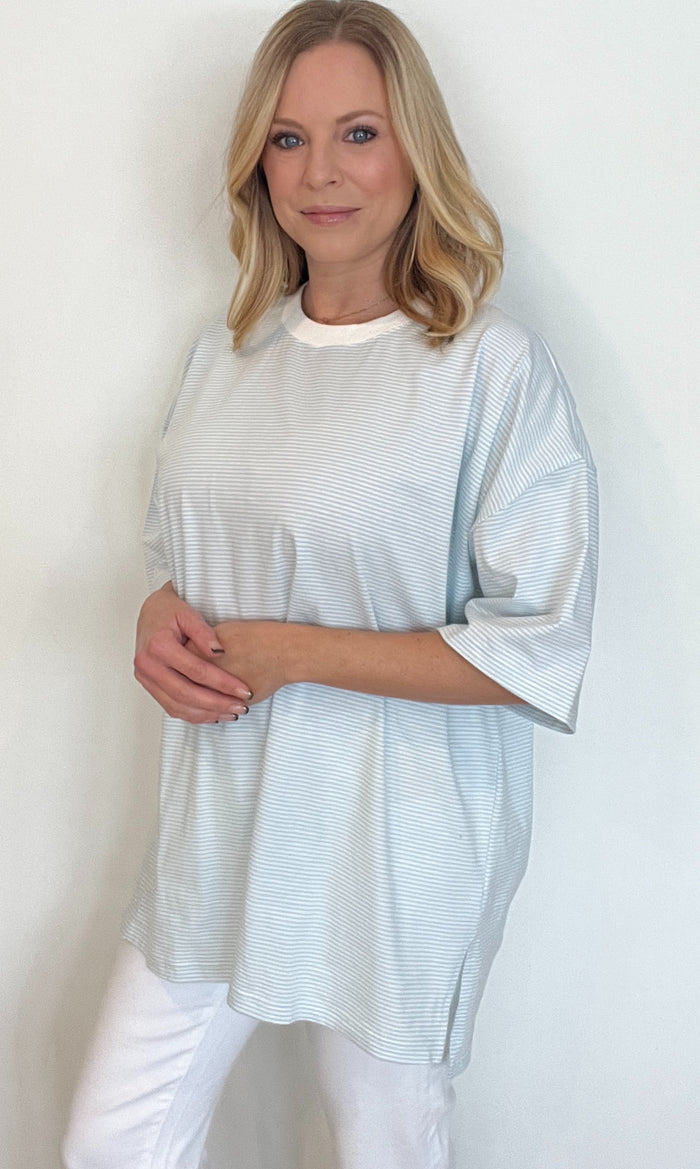 Stacy Oversized Tee-Sky Blue/White