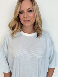 Stacy Oversized Tee-Sky Blue/White
