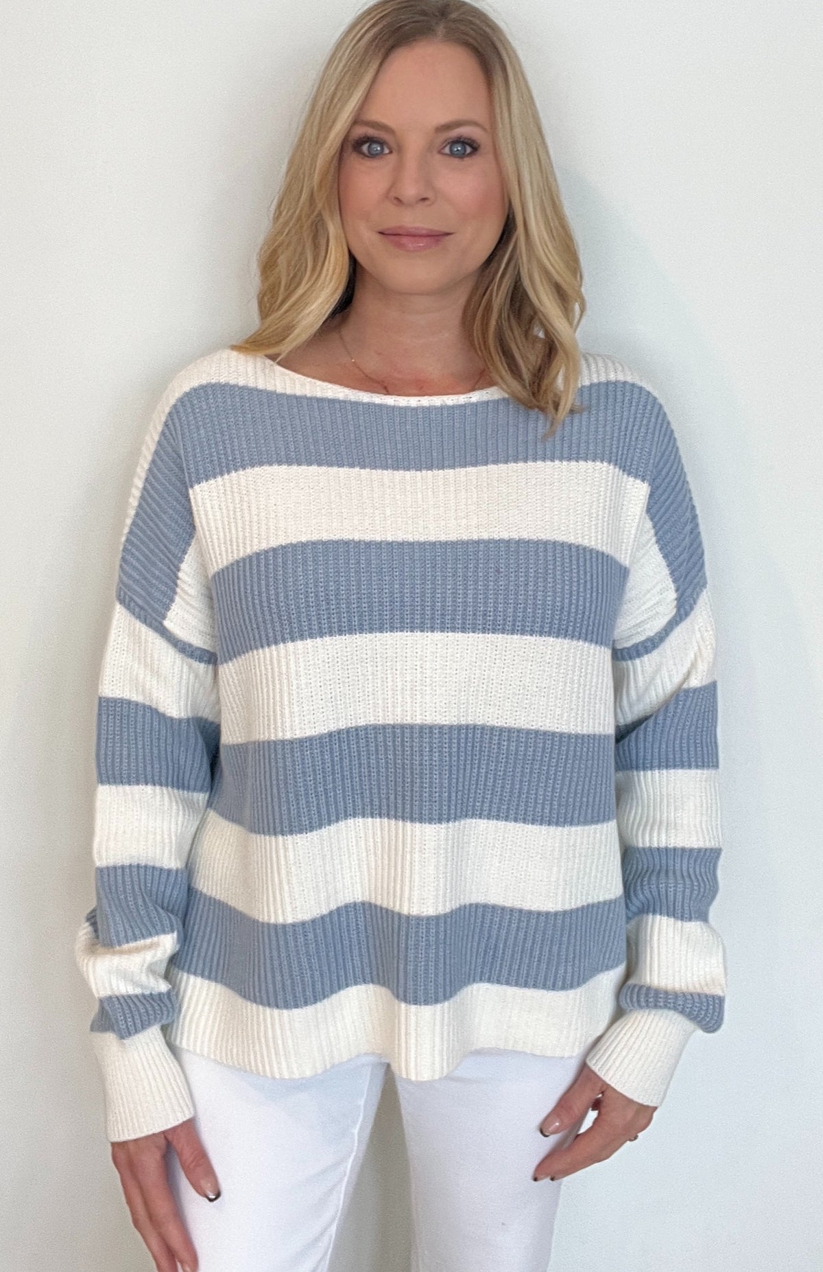 Calloway Boatneck Sweater-Blue/White