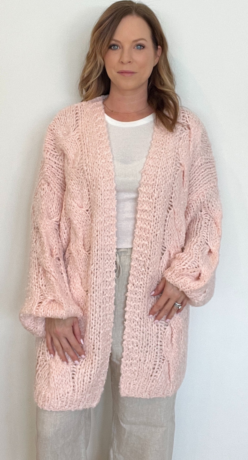 Shortcake Hand Knit Cardigan-Pink