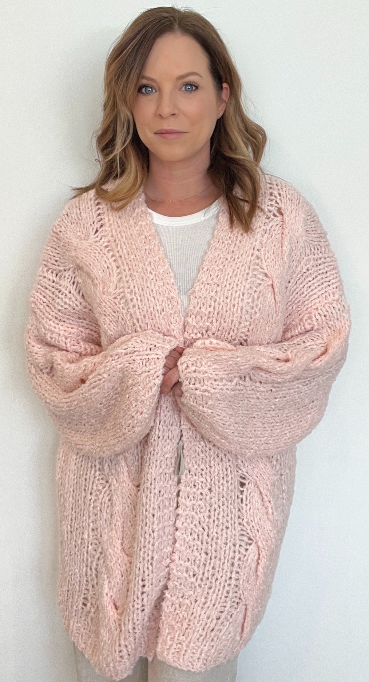 Shortcake Hand Knit Cardigan-Pink