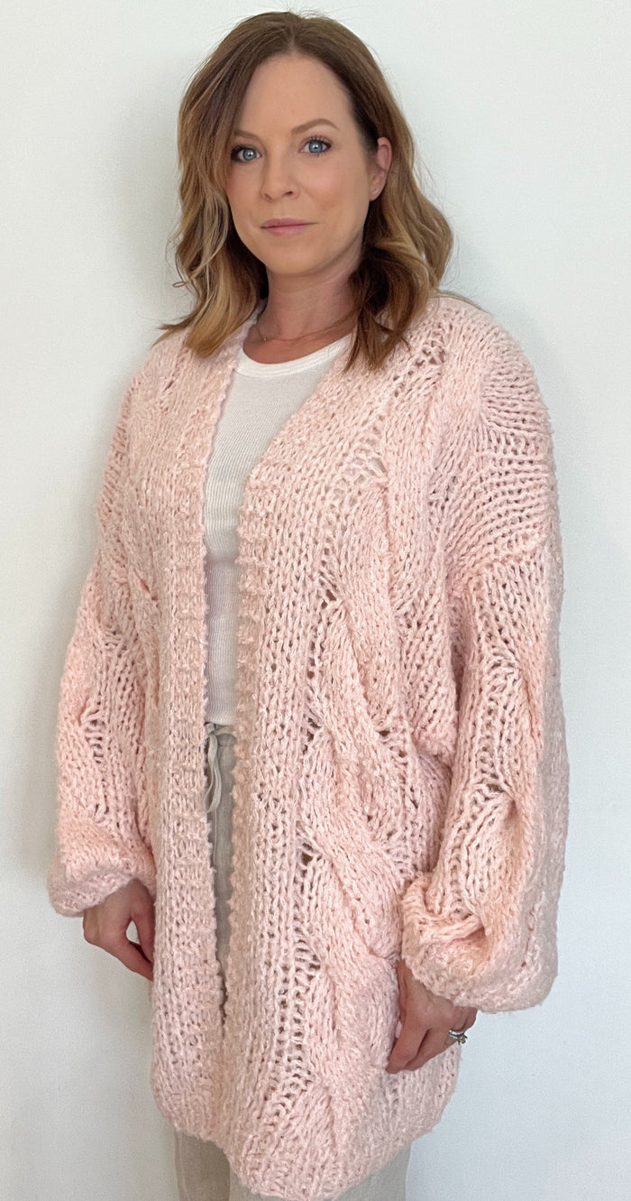 Shortcake Hand Knit Cardigan-Pink