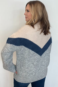 Chevy Half Zip Sweater-Cream/Blue Combo