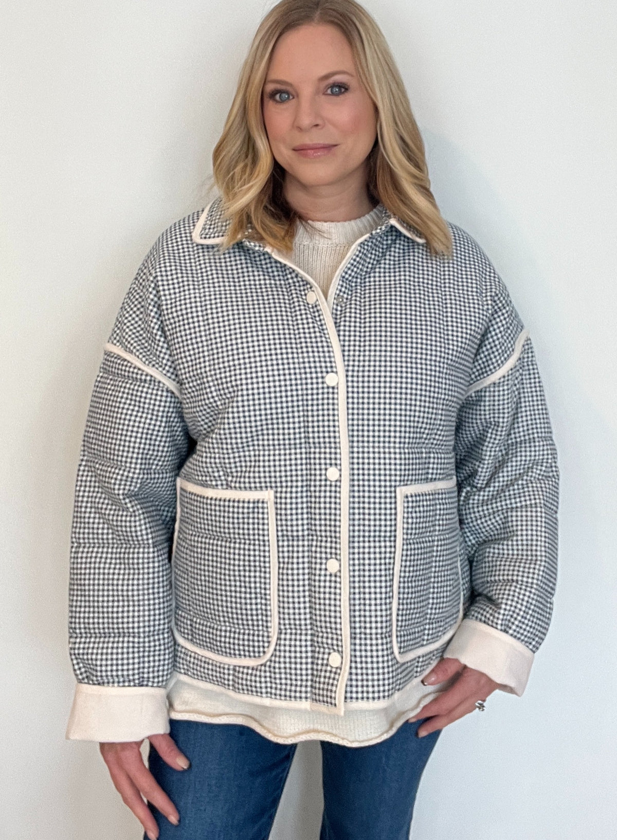 Coastal Gingham Jacket-Blue/Cream