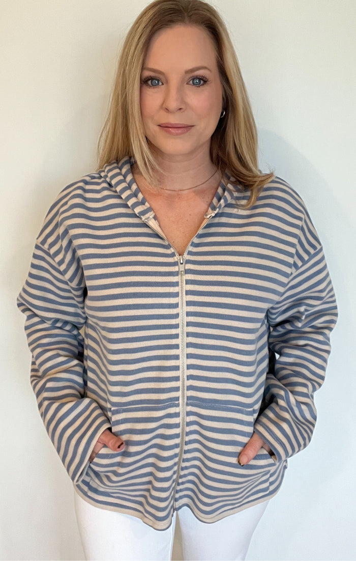 Monica Striped Hoodie-Blue/Stone