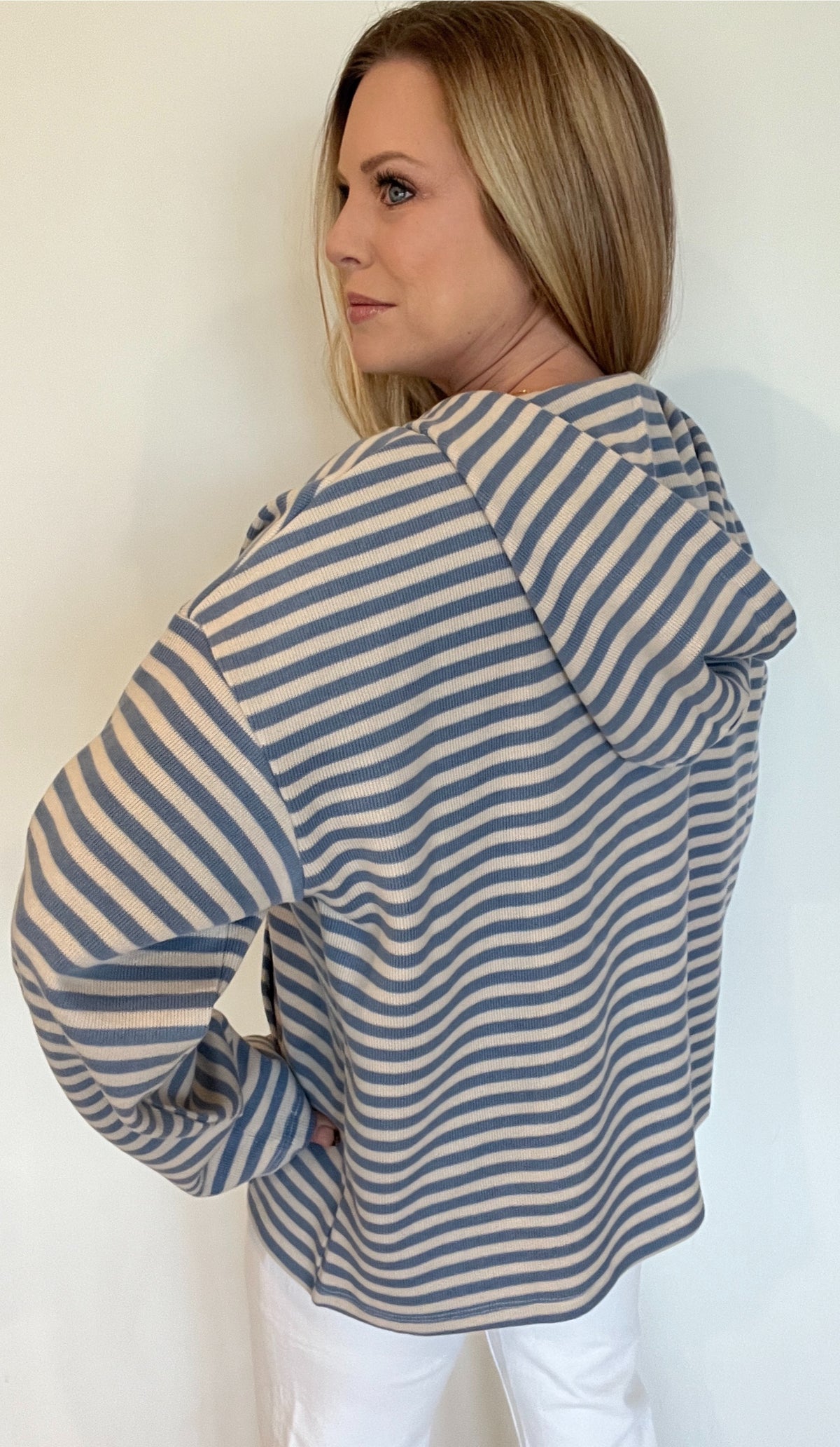 Monica Striped Hoodie-Blue/Stone