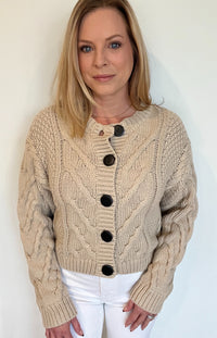Harland Cable Knit Cardigan-Tan