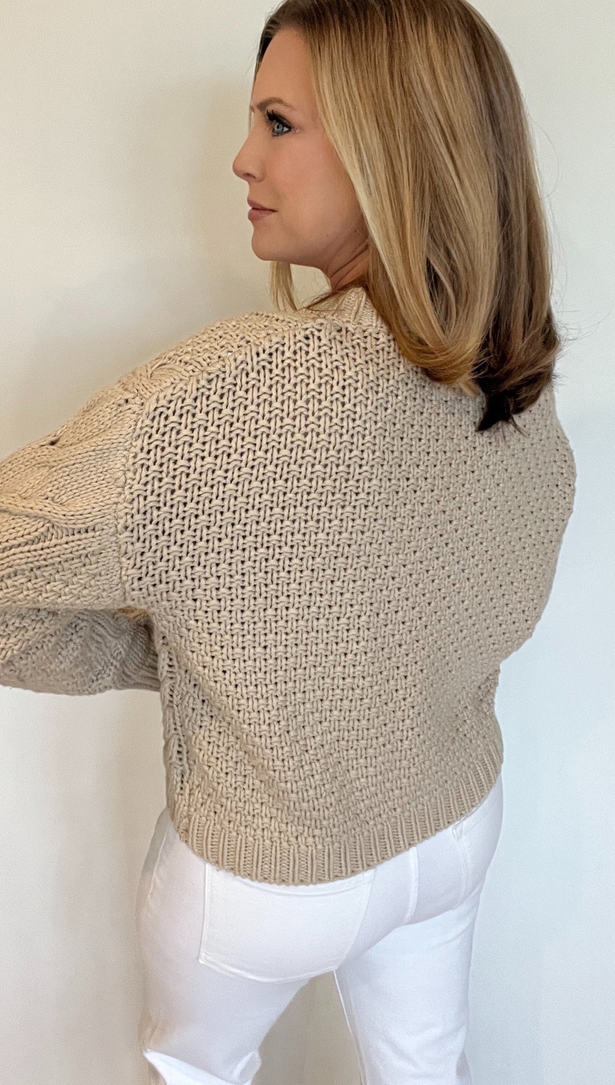 Harland Cable Knit Cardigan-Tan