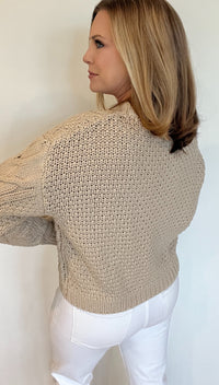 Harland Cable Knit Cardigan-Tan