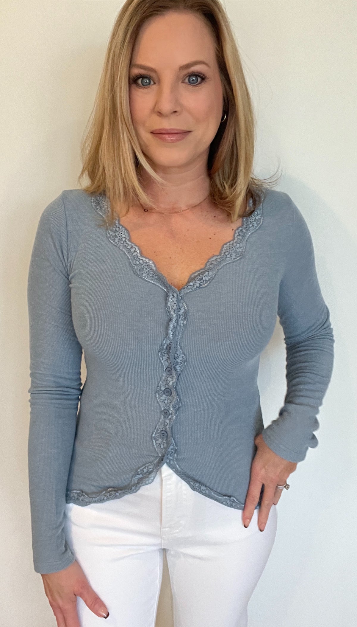 Harbor Lace Top-Chambray