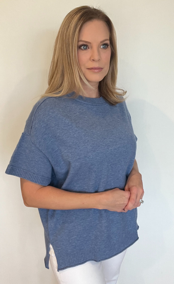 Drift Knit Tee-Denim Blue