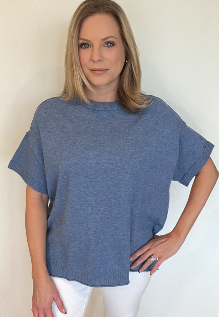 Drift Knit Tee-Denim Blue