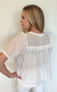Nora Lace Trim Top-Ivory