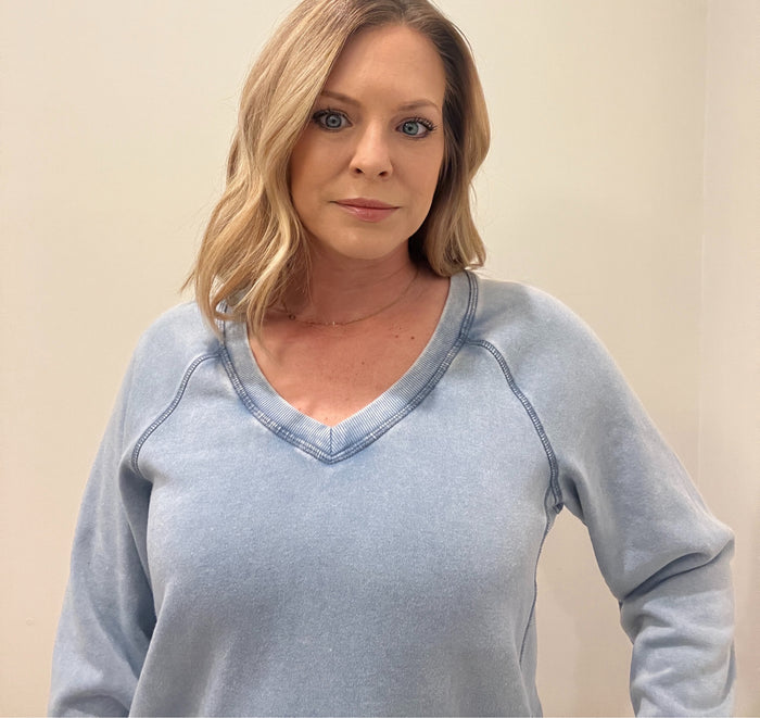 Hangout V-Neck Sweatshirt-Blue