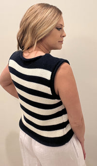 Causeway Stripe Knit Vest-Navy/Cream