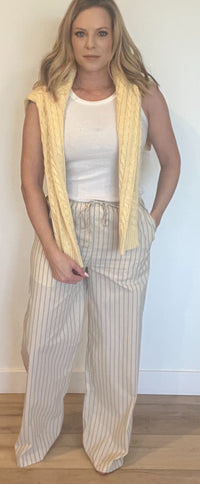 Daybreak Cotton Pants-Pale Yellow/Blue Stripe