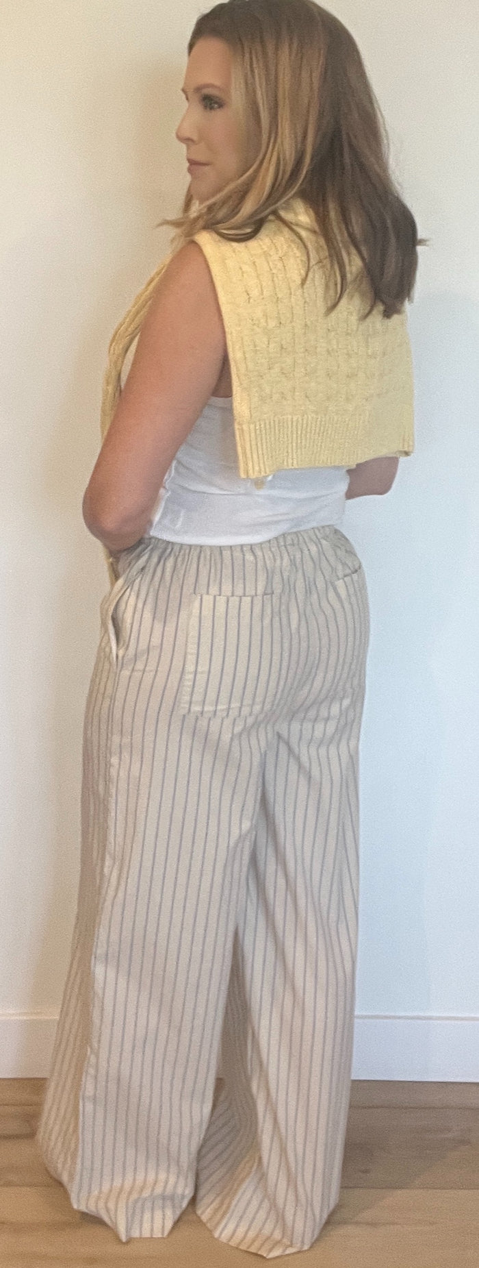 Daybreak Cotton Pants-Pale Yellow/Blue Stripe