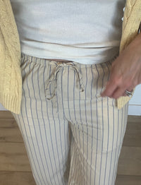 Daybreak Cotton Pants-Pale Yellow/Blue Stripe