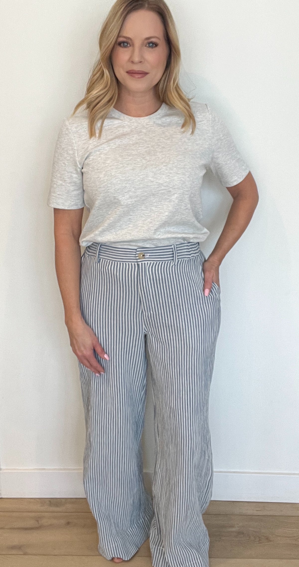 Nantucket Cotton Pants-Ivory/Blue