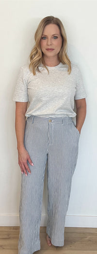 Nantucket Cotton Pants-Ivory/Blue