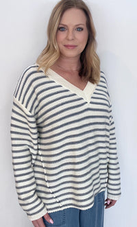 Marina Stripe Sweater-Natural/Blue