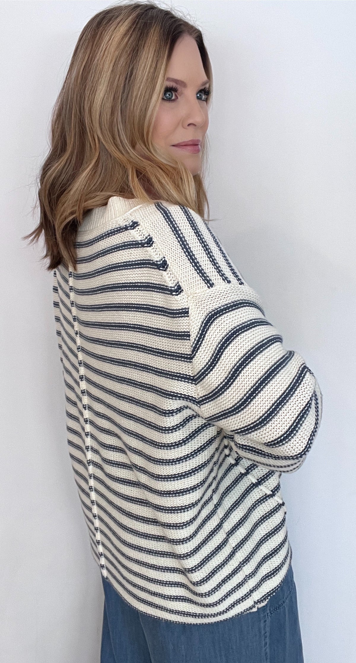 Marina Stripe Sweater-Natural/Blue