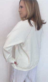 Hangout V Neck Sweatshirt-Cream