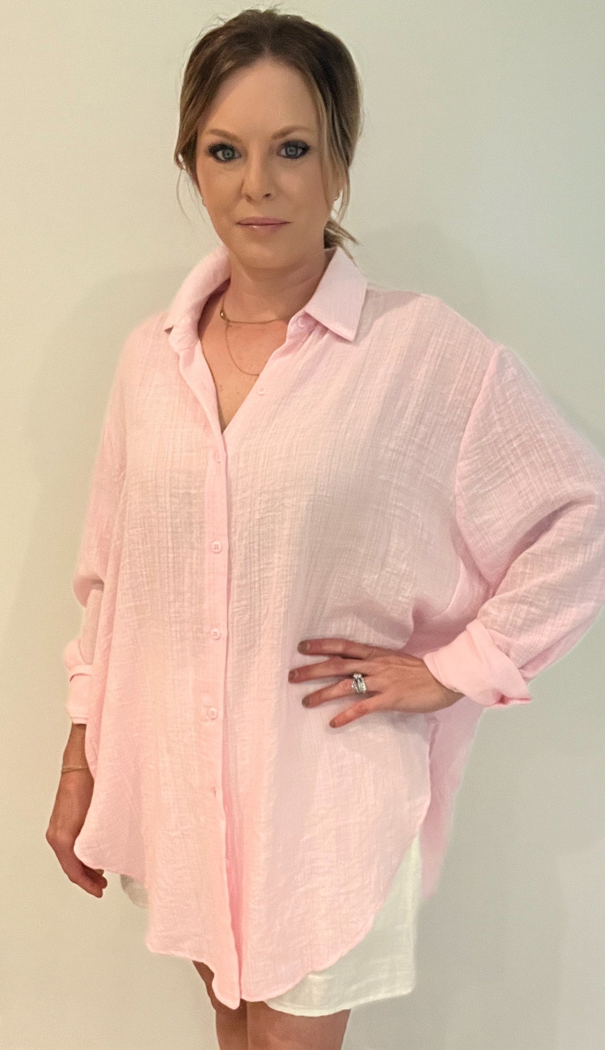 Ainsley Oversized Button Down-Pink