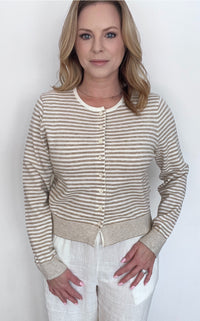 The Montana Cardigan-Taupe/Ivory