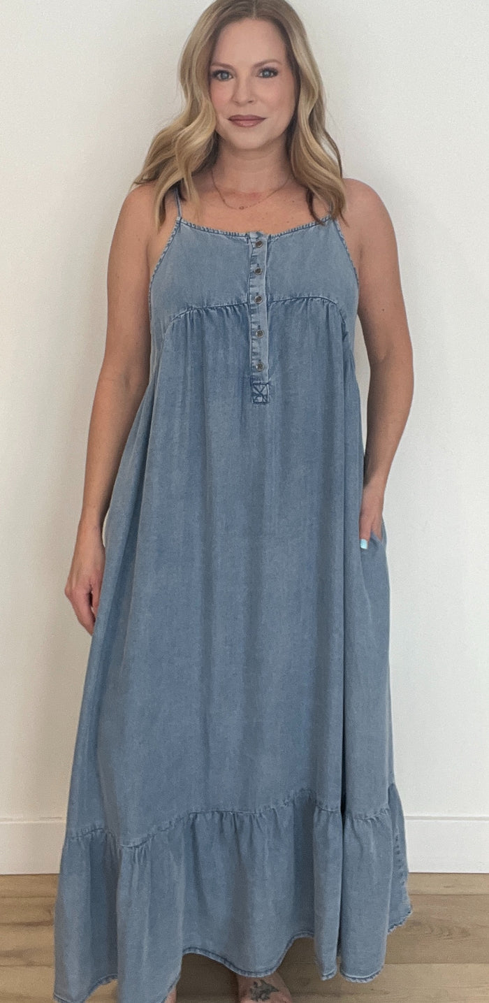 Blue Horizon Midi Dress-Chambray