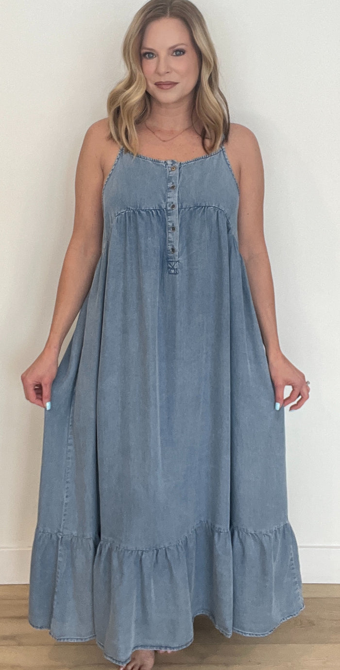 Blue Horizon Midi Dress-Chambray