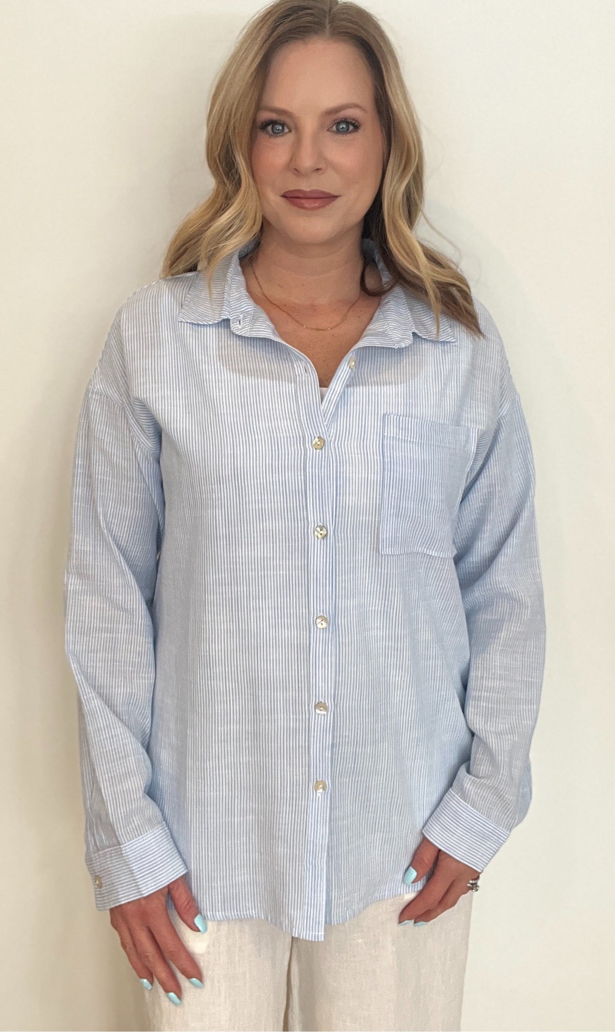 Cool Breeze Button Down-Blue