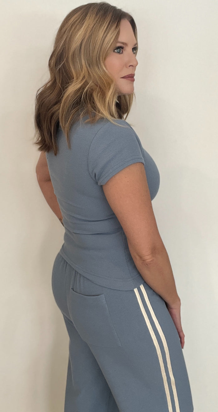 The Weekends Waffle Top-Blue