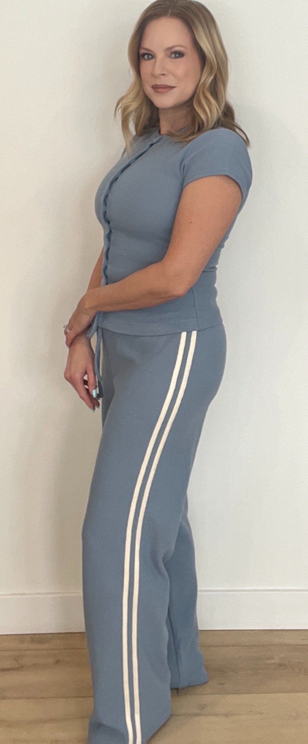 The Weekends Waffle Pant-Blue/Cream