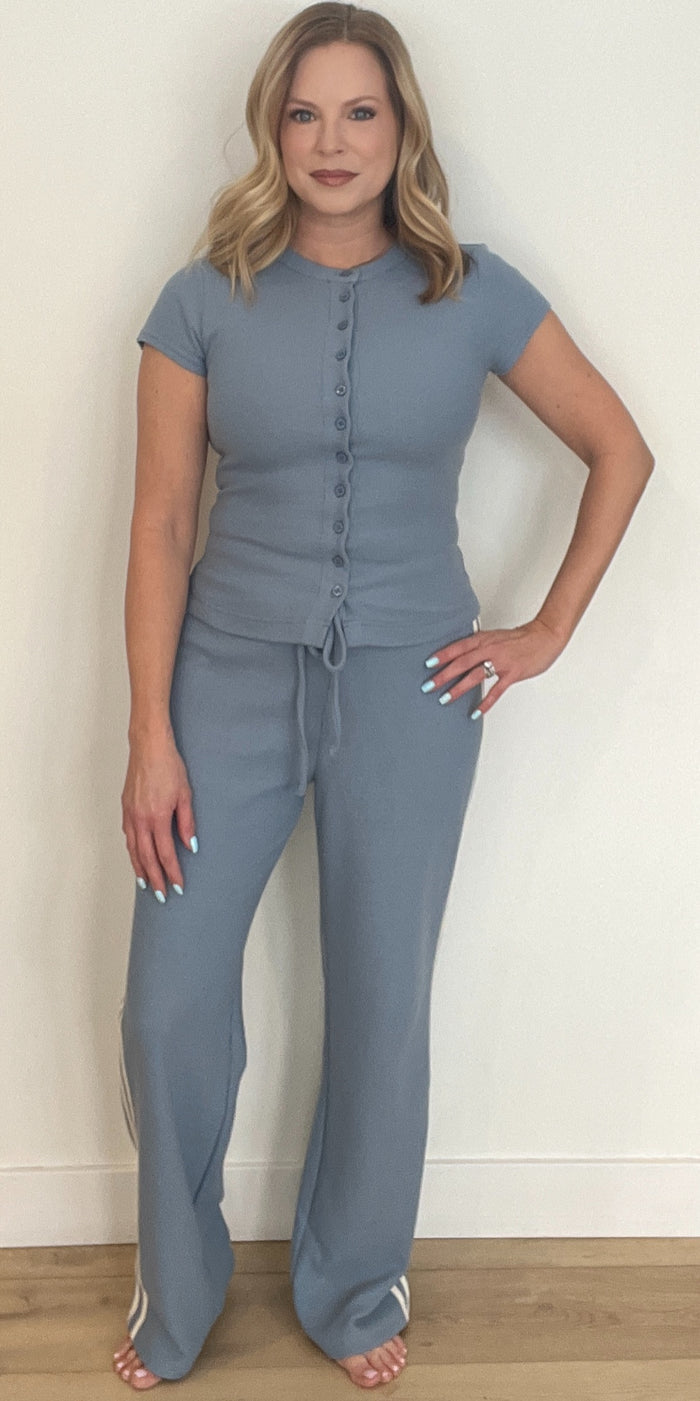 The Weekends Waffle Pant-Blue/Cream