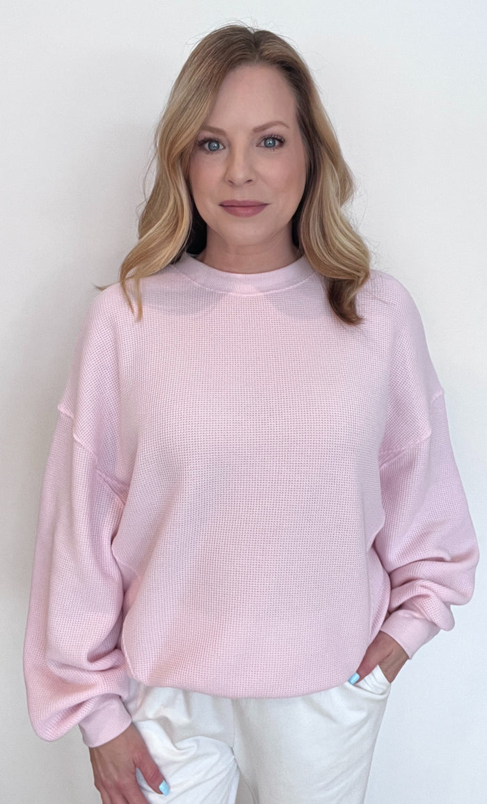 Saturdays Waffle Sweatshirt-Pink