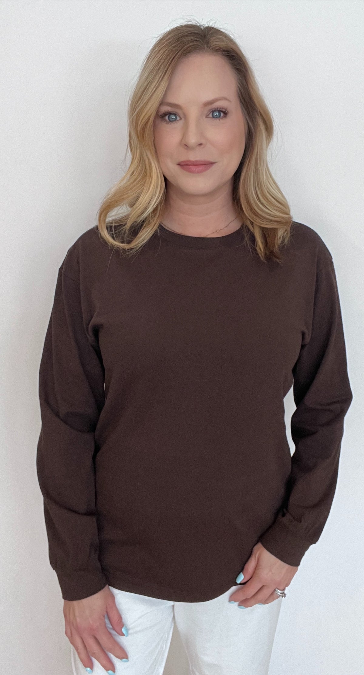 The Perfect Cotton Long Sleeve Tee-Brown
