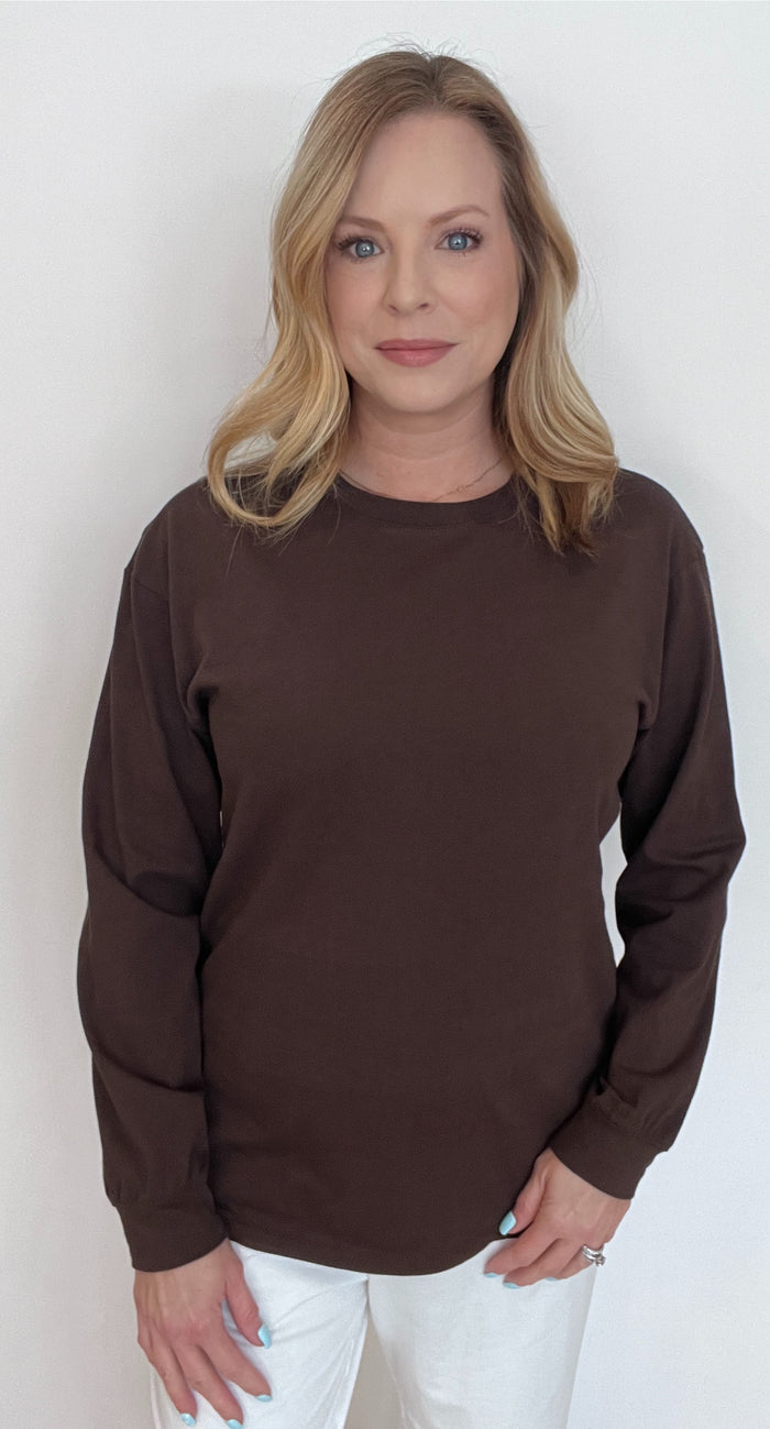 The Perfect Cotton Long Sleeve Tee-Brown
