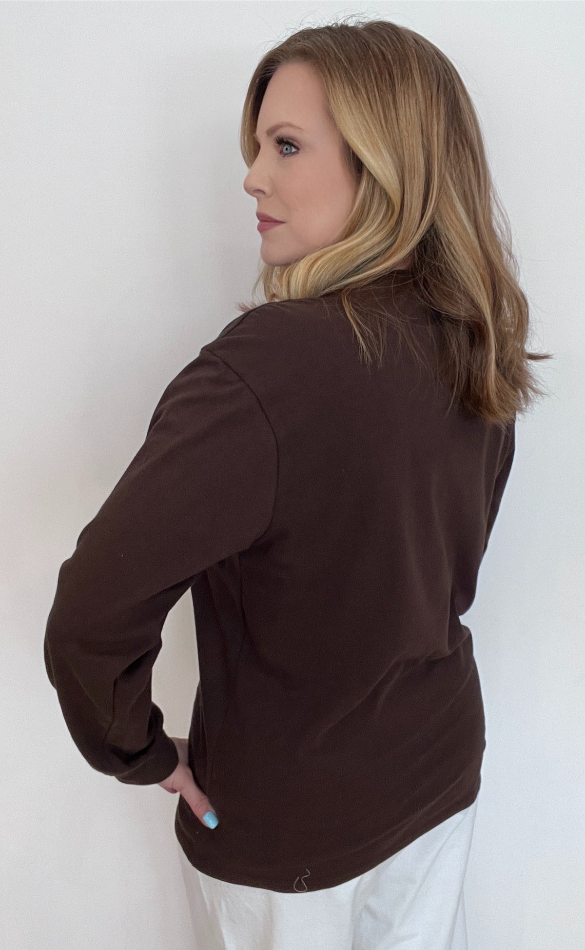 The Perfect Cotton Long Sleeve Tee-Brown