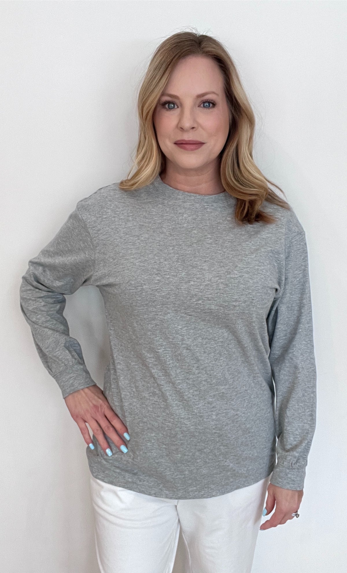 The Perfect Cotton Long Sleeve Tee-Grey