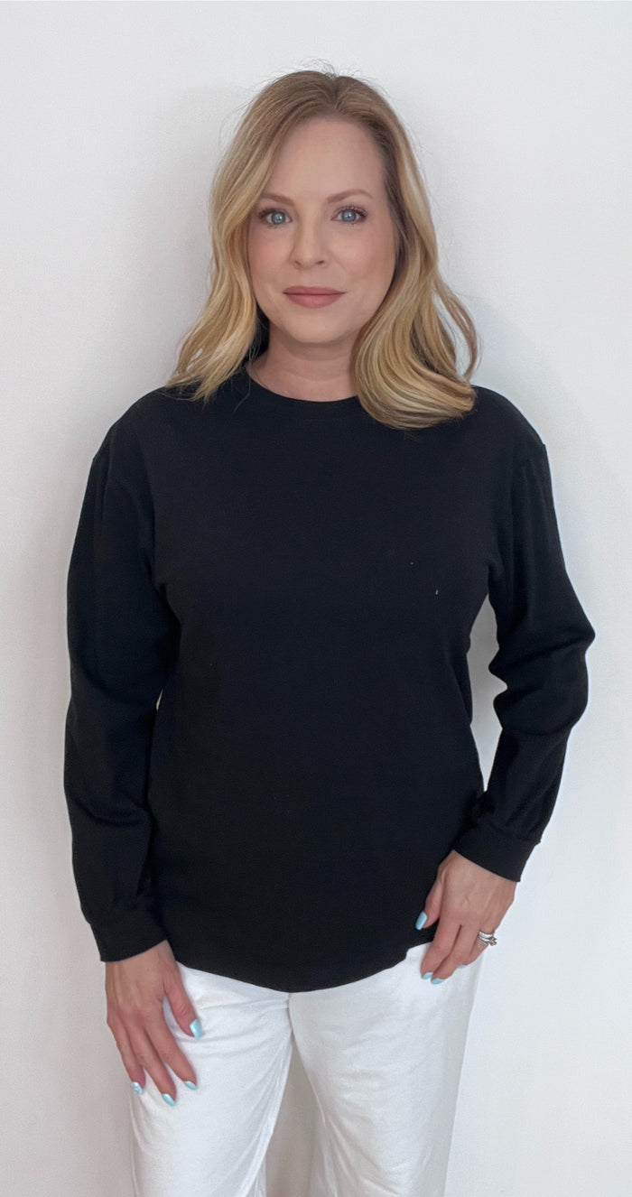 The Perfect Cotton Long Sleeve Tee-Black