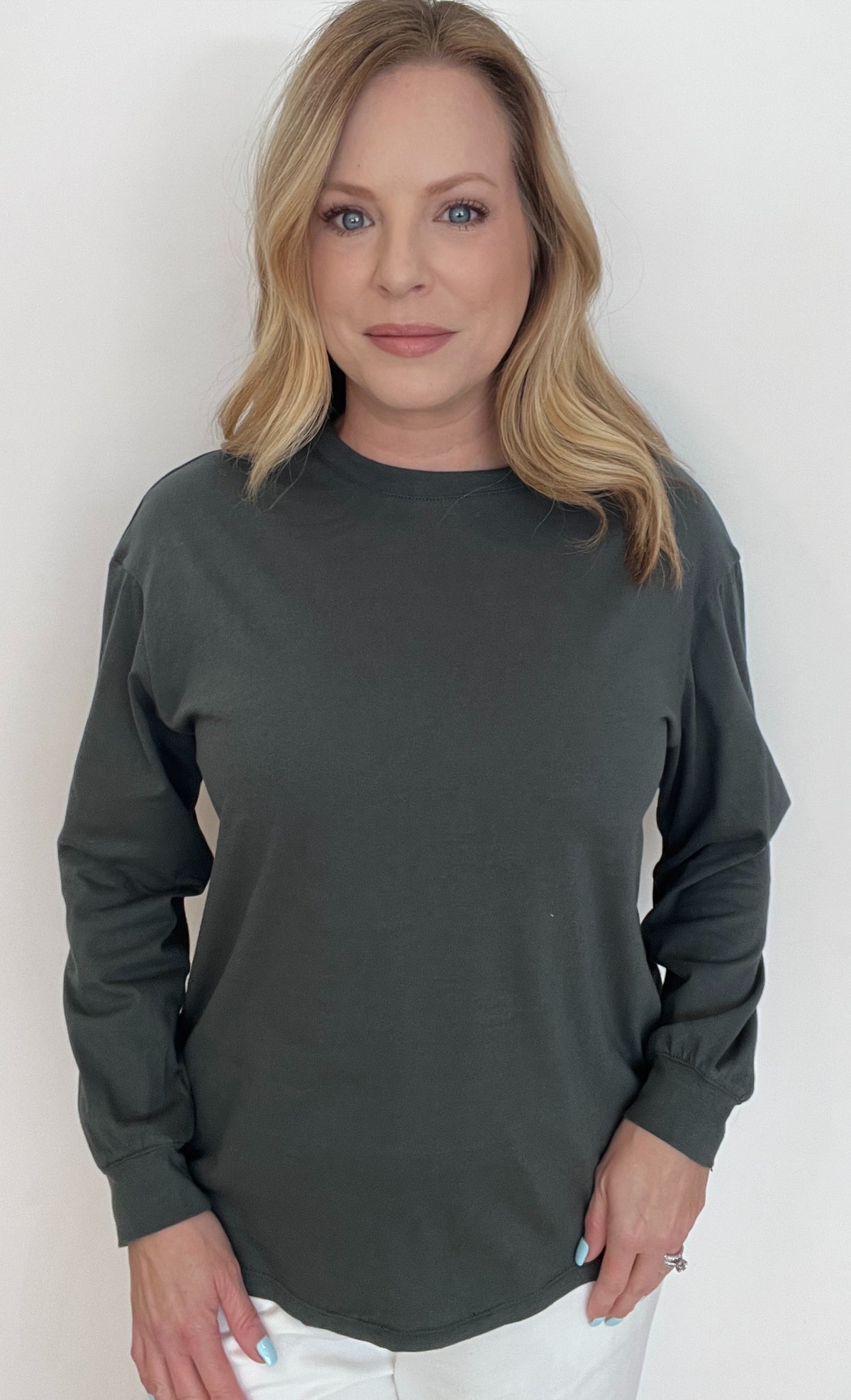 The Perfect Cotton Long Sleeve Tee-Dusk Green