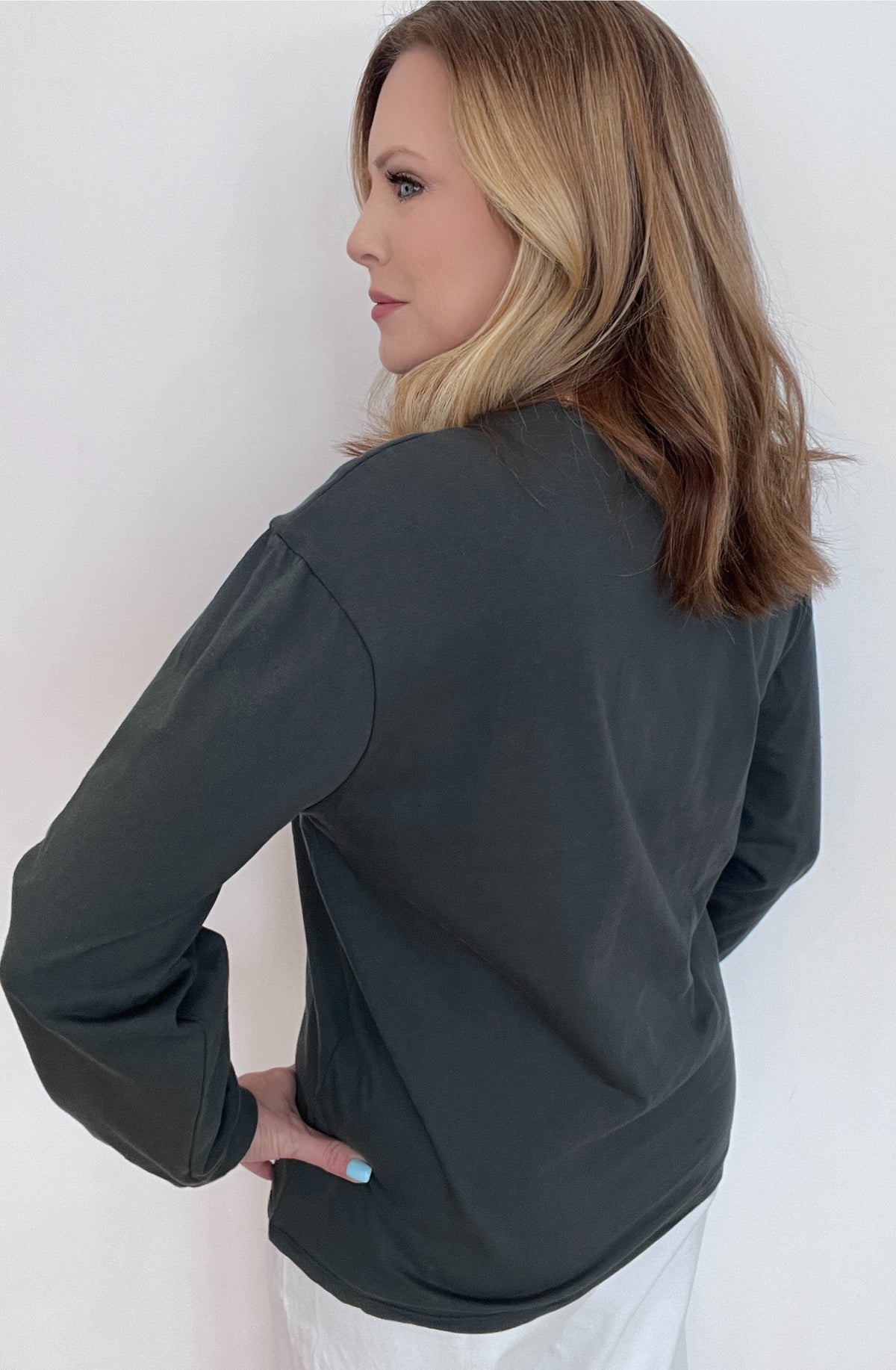 The Perfect Cotton Long Sleeve Tee-Dusk Green